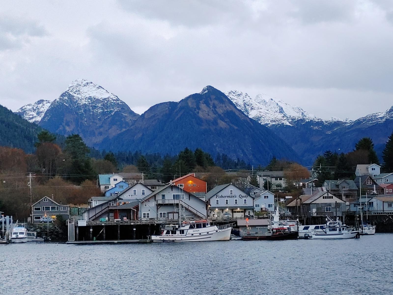 Homes along the coast of Sitka, Alaska.