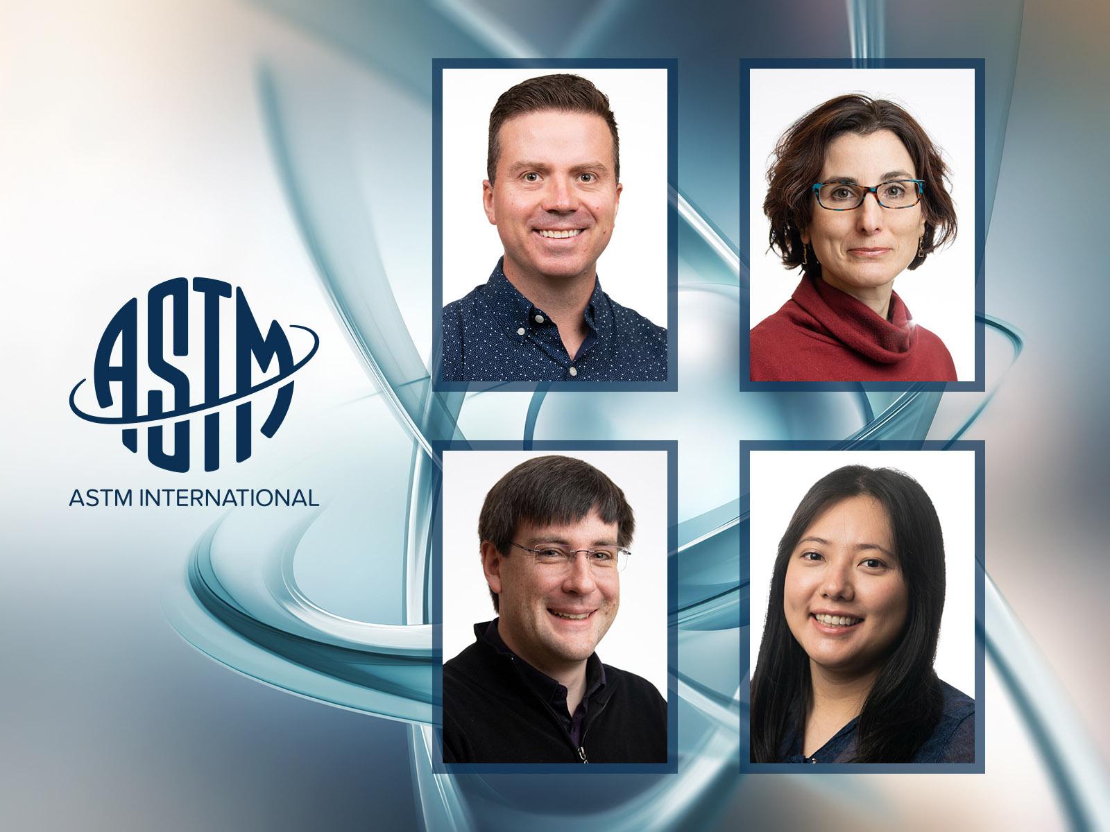 Matt Asmussen, Viviana Gervasio, Benjamin Parruzot, and Alessandra Fujii Yamagata pictured on a textured background with ASTM logo