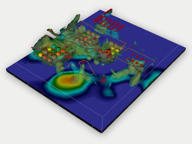 Rainbow-colored three-dimensional image of a subsurface area.