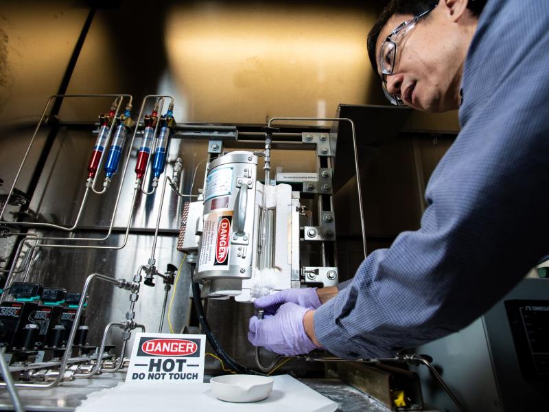 Researcher working at bench